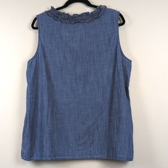 Talbot's Plus Size Ruffle Trim Shell In Denim Slub Size 1X - Picture 7 of 10